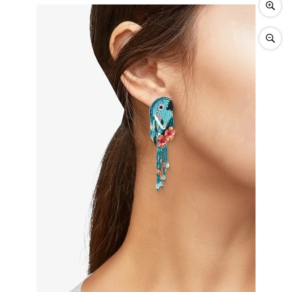 Beaded Parrot Earrings with Fringe - Picture 3 of 3